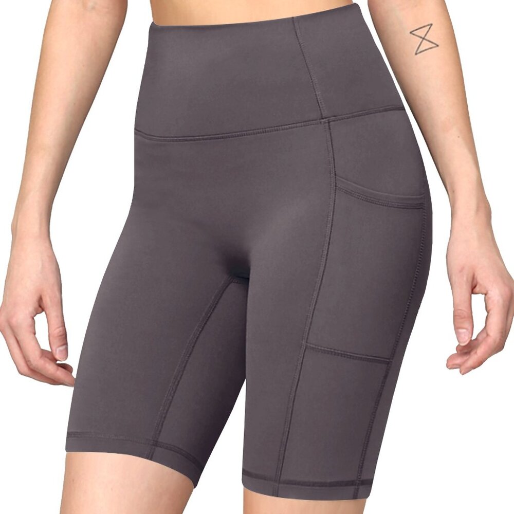 Women's Premium 240GSM Fabric 8"Inseam Bike Shorts w/Pockets Stone Grey S-XL